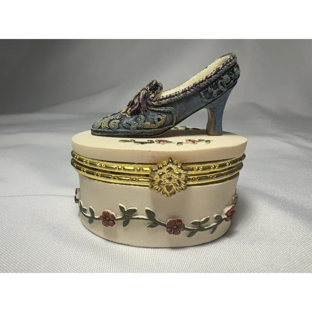 Vintage Style Trinket Box with Victorian Shoe Lid-Floral Porcelain Keepsake box